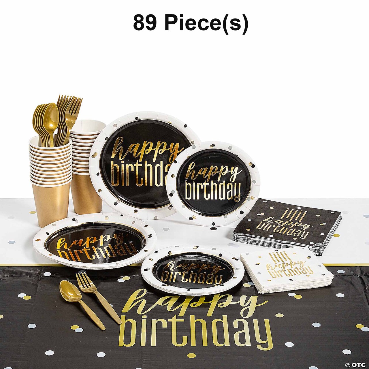Metallic Happy Birthday Disposable Tableware Kit for 8 Guests 89 Pc